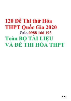 Đề thi thử Trung học Phổ thông Quốc gia môn Hóa học năm 2020 - Đề số 1 (Kèm đáp án)